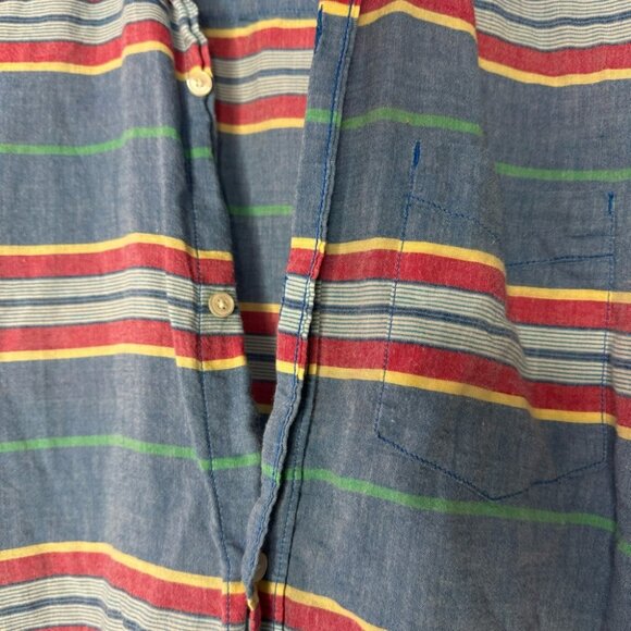 Hawkings McGill collared shirt button down long sleeve blue yellow red stripe - Picture 3 of 9